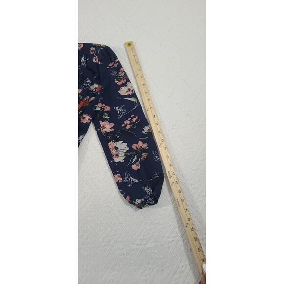 Fun 2 Fun Navy Kenmore fairy floral long sleeve blouse Size Small whimsy office - Picture 4 of 9